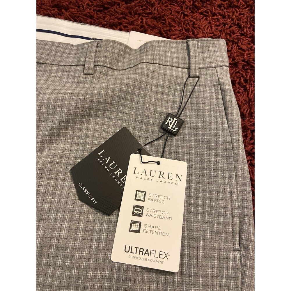 Ralph Lauren Ultraflex Classic Pants 38X30 Plaid Gray Golf Stretch Trousers